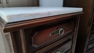 Set Comodino e Comodino Vintage in Marmo e Legno