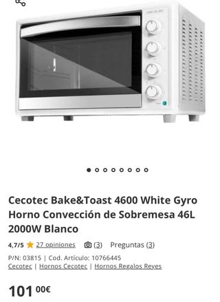 Horno sobremesa Cecotec 46L