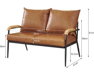Sofá de 2 plazas marrón con estructura metálica