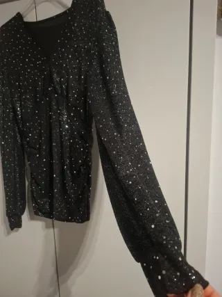 Blusa donna nera con glitter