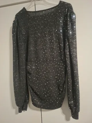 Blusa donna nera con glitter