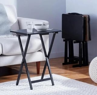 4 Mesas Auxiliares Plegables Negras