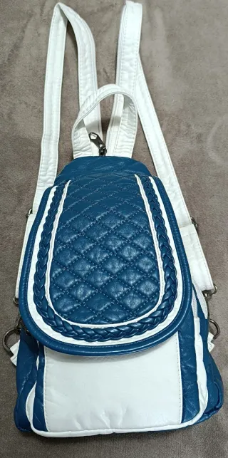 Bolso Mochila Azul y Blanco