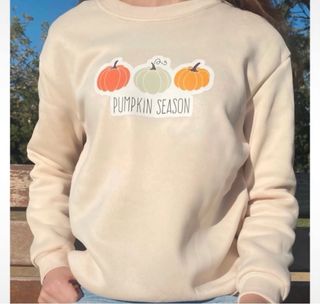 Sudadera Otoño Estampado Calabazas Beige