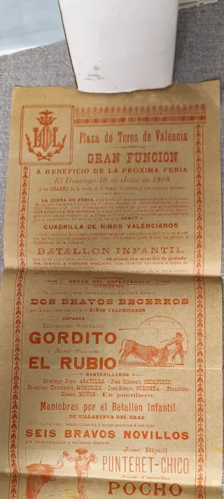Cartel de Toros Valencia Gran Función 1898