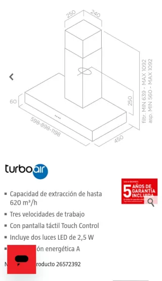 Campana Extractora Cocina Inox Nueva