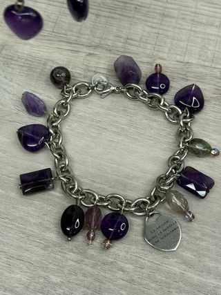 Bracciale e orecchini acciaio argento ametista