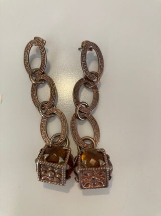 Orecchini pendenti bronzo con pietre arancioni