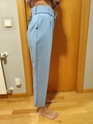Pantalón Zara Talla S Azul con Cinturón