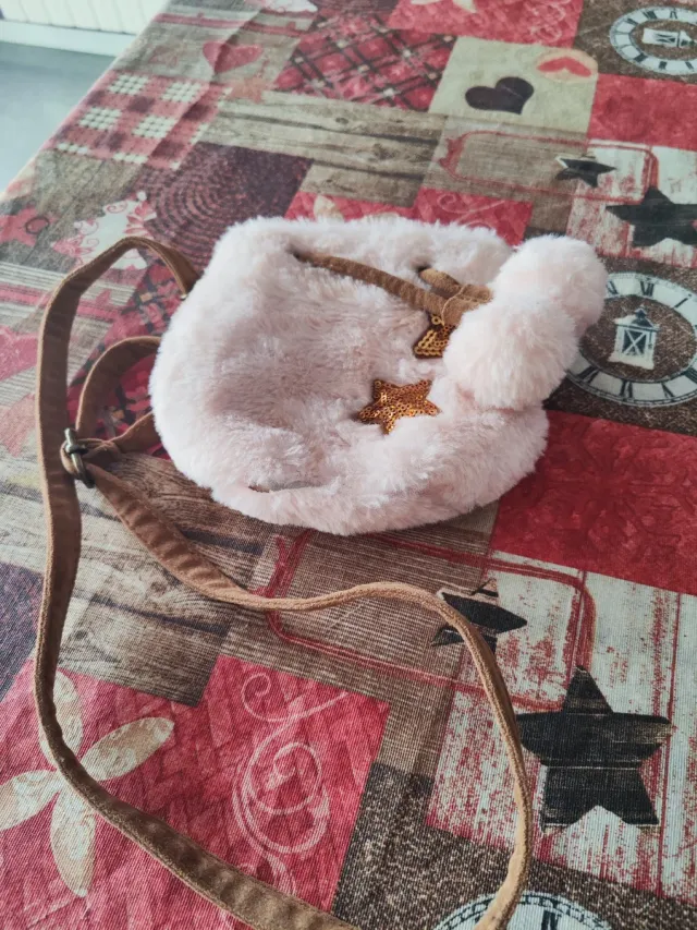 Bolso peluche niña rosa con estrellas