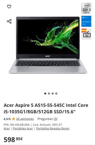 Acer Aspire 5 A515-55 i5 8GB 512GB SSD Gris