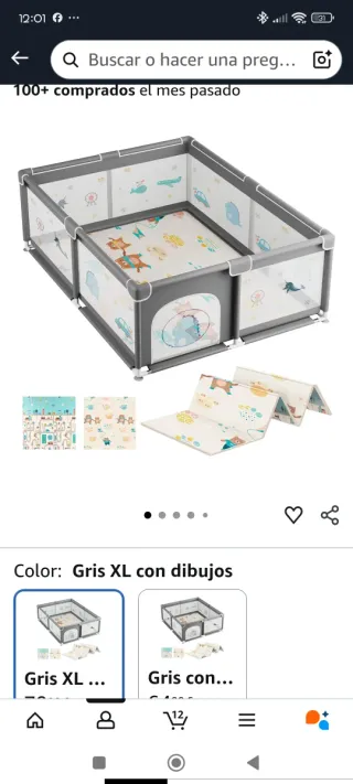 Parque infantil gris XL con dibujos