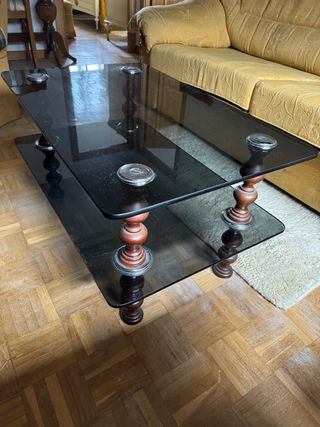 Mesa centro cristal y madera