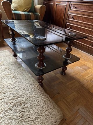 Mesa centro cristal y madera