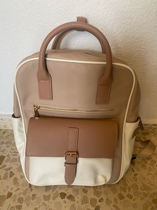 Mochila Bolso Beige y Blanco Nuevo