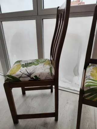 3 Sillas Comedor Madera y Tela