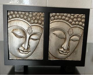 Portavelas Doble Buda Madera y Metal