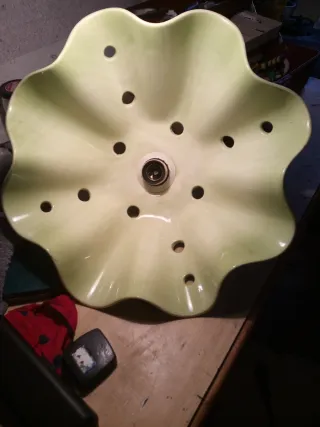 Lámpara cerámica antigua verde y blanca