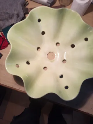 Lámpara cerámica antigua verde y blanca