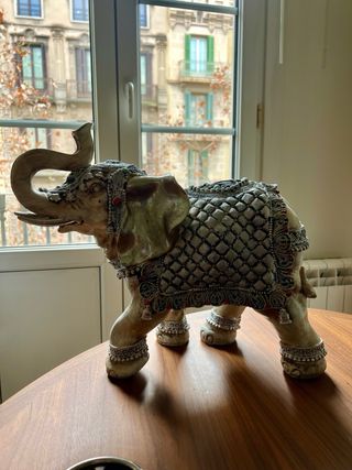 Escultura Elefante Decorativo Dorado y Plateado
