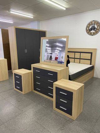 Conjunto Dormitorio Completo Roble y Gris