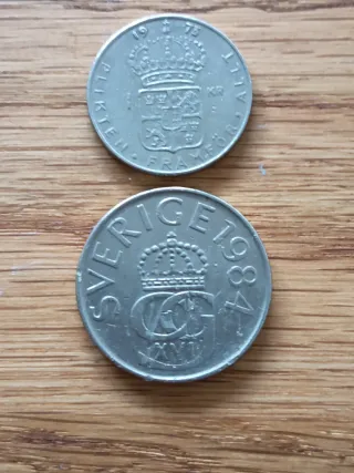 2 Monedas Suecia 1 y 5 Kronor