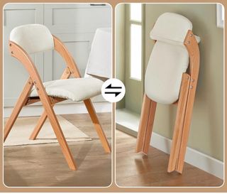 Juego de 2 Sillas Plegables Madera Blanca