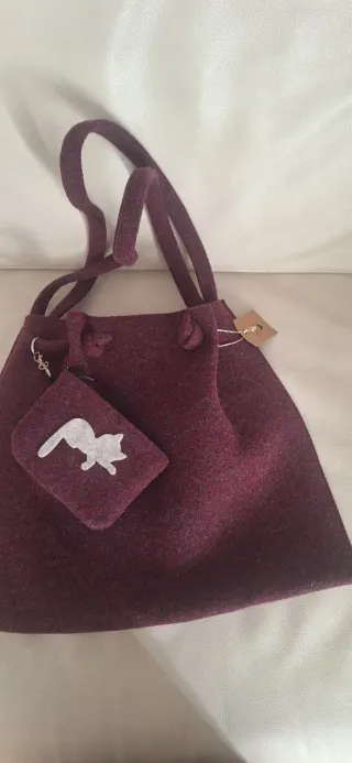 Borsa handmade viola con portamonete gatto