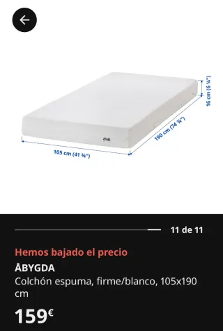 Colchón IKEA ÅBYGDA espuma 105x190