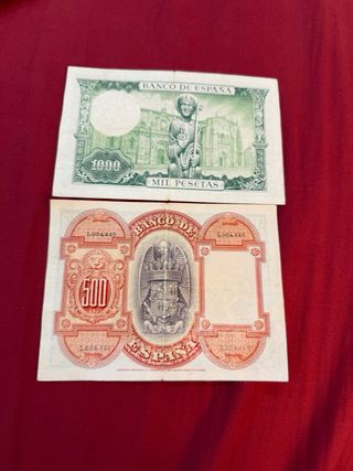 2 Billetes Españoles Ptas Alto Valor Facial