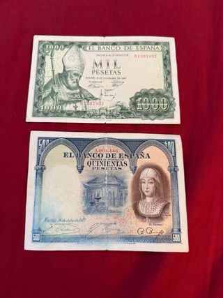 2 Billetes Españoles Ptas Alto Valor Facial