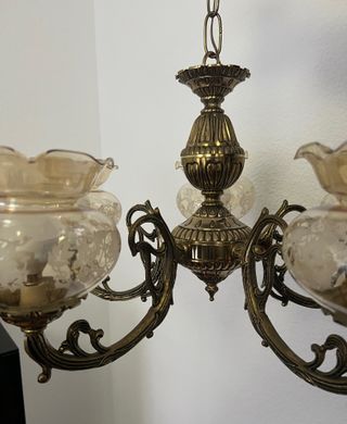 Lámpara Bronce y Cristal Labrado