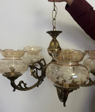 Lámpara Bronce y Cristal Labrado