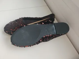 Manoletinas Zara 41 lentejuelas marrón burdeos