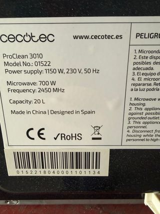 Microondas ProClean 3010 para repuesto