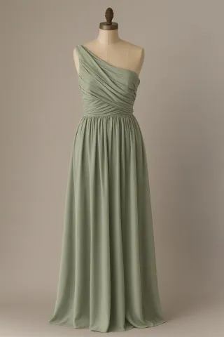 ​Abito lungo monospalla Verde Salvia - Cerimonia