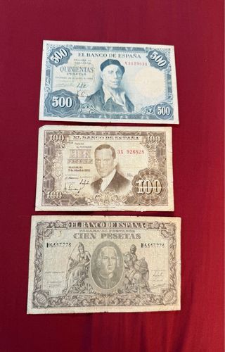 3 Billetes Españoles Ptas Última Serie Emitida