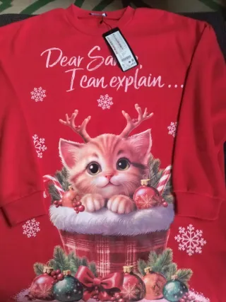 Sudadera Larga Dear Santa Gatito Navidad