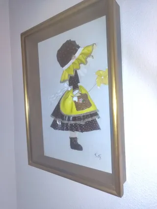 Cuadro con profundo niña con paraguas y molinillo