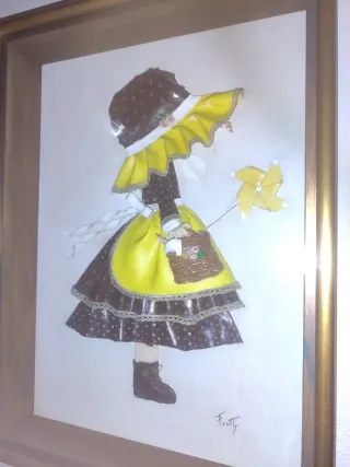 Cuadro con profundo niña con paraguas y molinillo