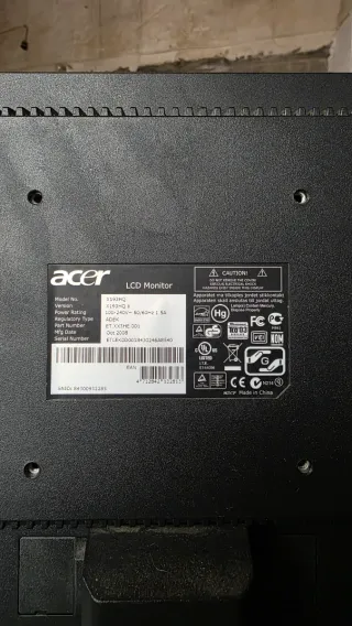 Monitor PC ACER VGA 60Hz Negro