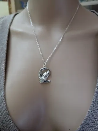 Collana Vichingo Luna e Lupo Argento