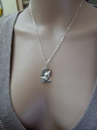 Collana Vichingo Luna e Lupo Argento