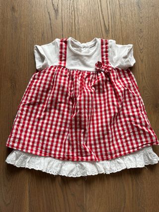 Vestitino neonata a quadri rossi e bianchi