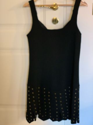 Vestito corto con borchie oro 100% lana