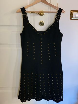 Vestito corto con borchie oro 100% lana