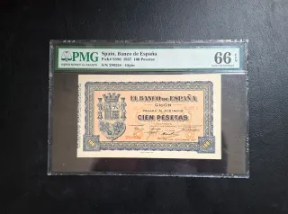 Billete 100 Pesetas Gijón 1937 PMG 66 EPQ