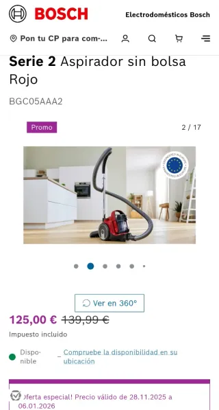 Aspirador Bosch Serie 2 Rojo Sin Bolsa