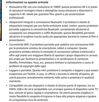 Proiettore Full HD Bluetooth e WiFi