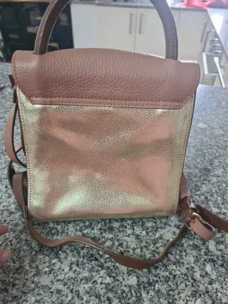 Bolso Neuville Piel Marrón y Dorado
